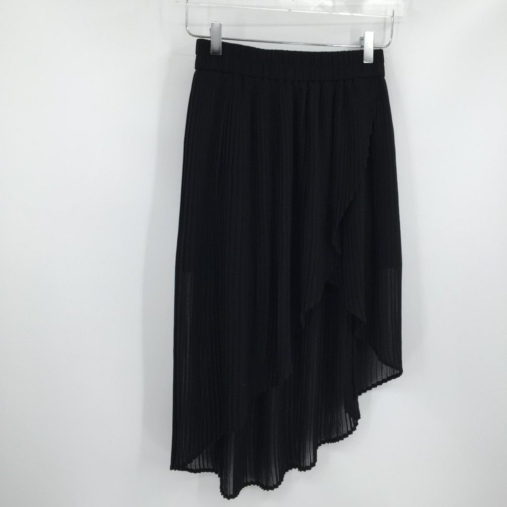 Kimchi Blue black sheer pleated high low faux wrap chiffon skirt XS